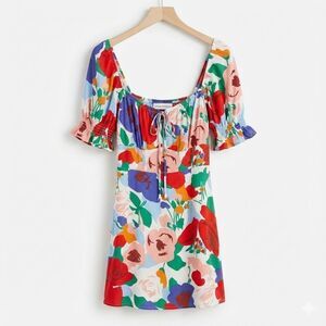 Faithfull The Brand Floral Puff Sleeve Smocked Mini Dress Extra Small